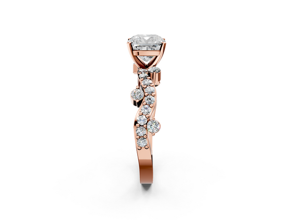 Rose gold Cushion Cut Solitaire Diamond Twisted Band with Pave Setting
