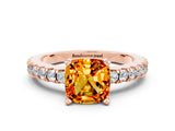 Rose gold Cushion Cut Solitaire Diamond with Pavé Band and Four-Prong Setting
