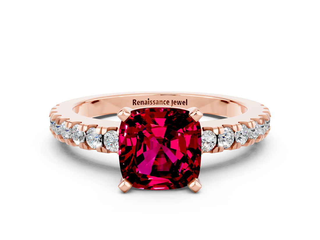 Rose gold Cushion Cut Solitaire Diamond with Pavé Band and Four-Prong Setting_12