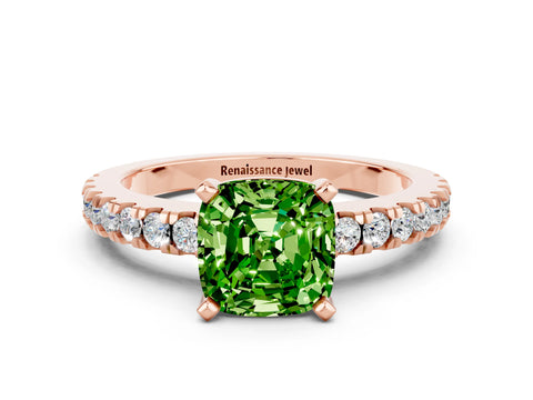 Rose gold Cushion Cut Solitaire Diamond with Pavé Band and Four-Prong Setting