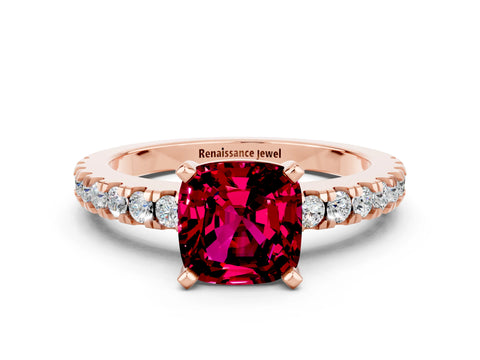 Rose gold Cushion Cut Solitaire Diamond with Pavé Band and Four-Prong Setting_12