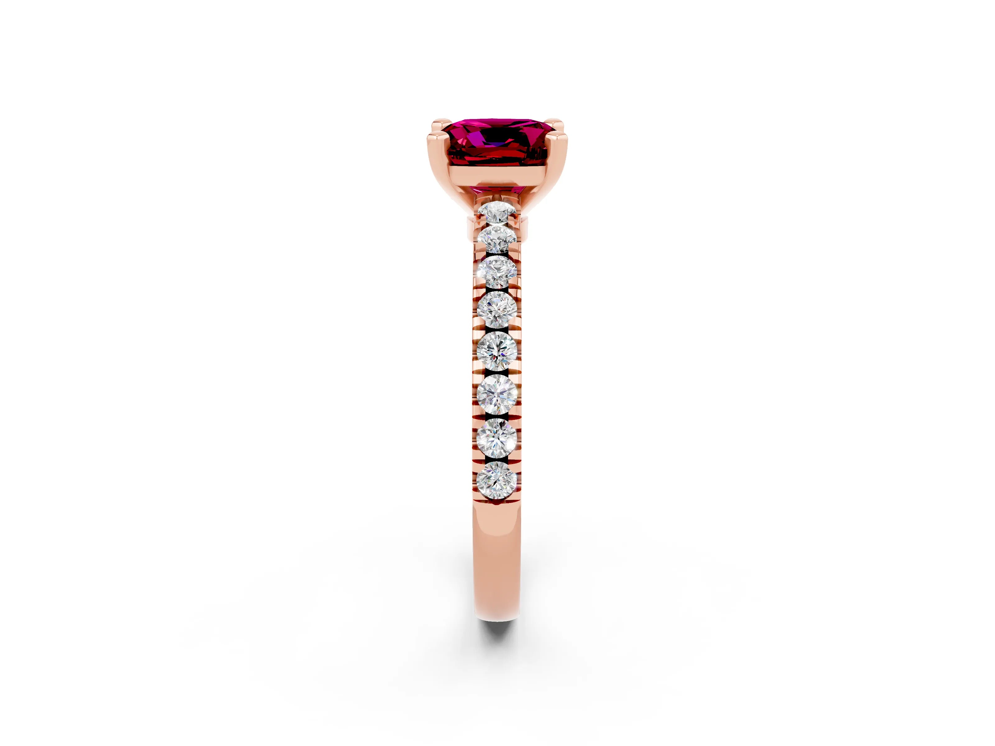 Rose gold Cushion Cut Solitaire Diamond with Pavé Band and Four-Prong Setting_14
