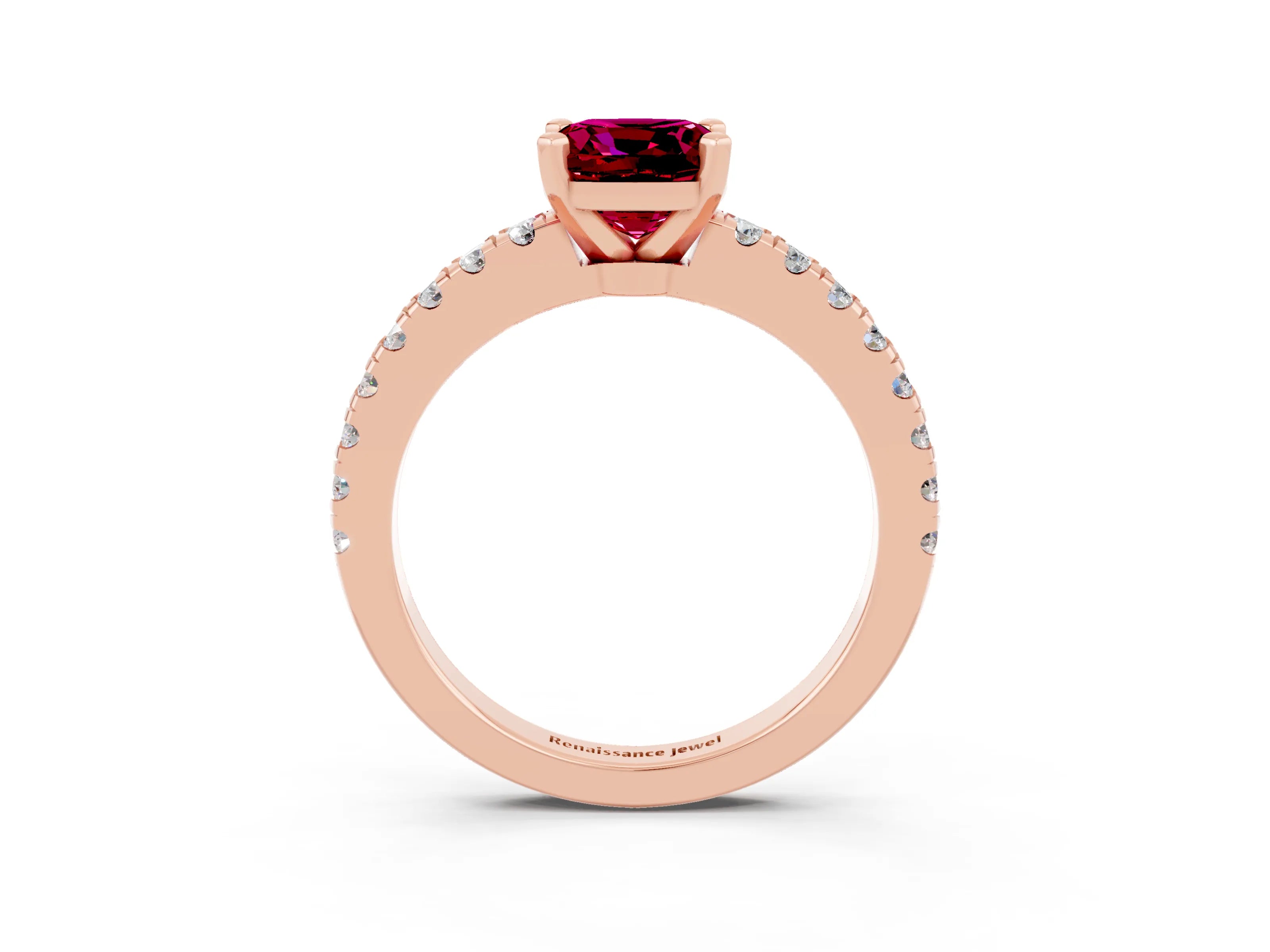 Rose gold Cushion Cut Solitaire Diamond with Pavé Band and Four-Prong Setting_15