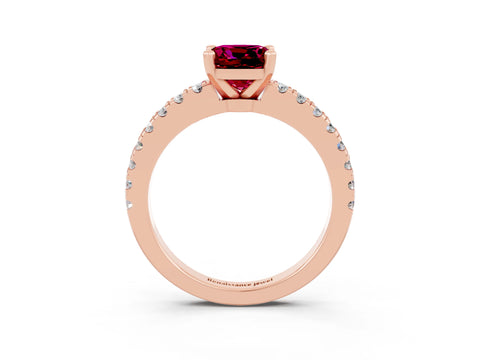 Rose gold Cushion Cut Solitaire Diamond with Pavé Band and Four-Prong Setting_15