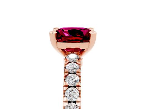 Rose gold Cushion Cut Solitaire Diamond with Pavé Band and Four-Prong Setting_17
