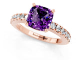 Rose gold Cushion Cut Solitaire Diamond with Pavé Band and Four-Prong Setting_1
