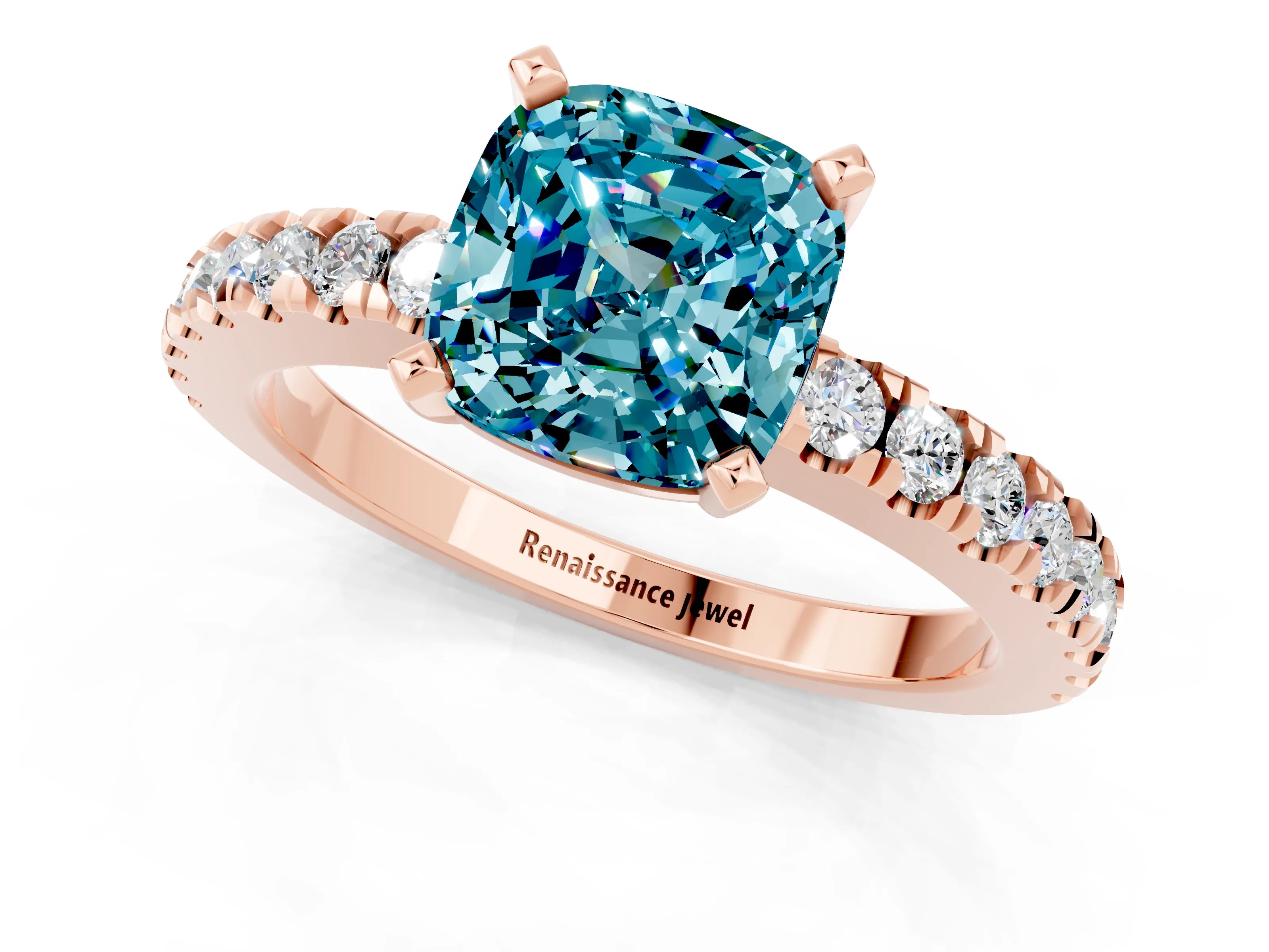 Rose gold Cushion Cut Solitaire Diamond with Pavé Band and Four-Prong Setting_1