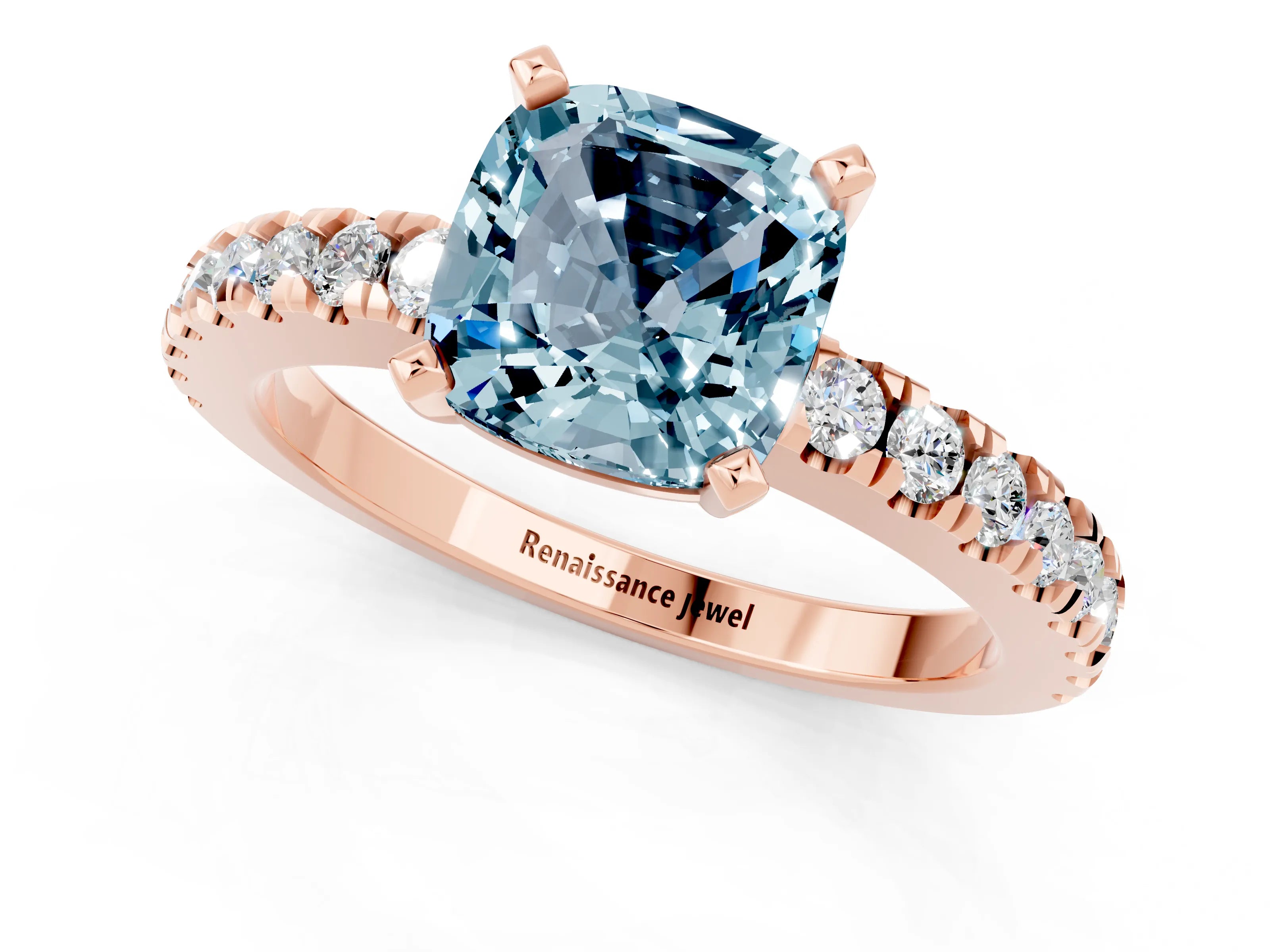 Rose gold Cushion Cut Solitaire Diamond with Pavé Band and Four-Prong Setting_1