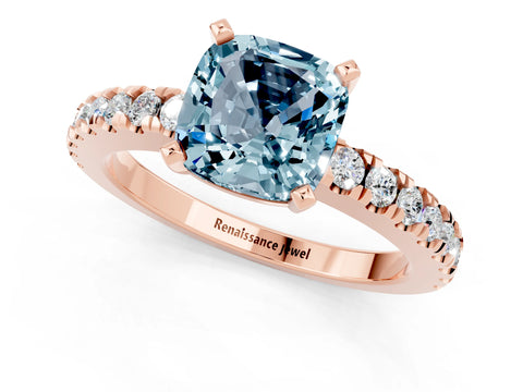 Rose gold Cushion Cut Solitaire Diamond with Pavé Band and Four-Prong Setting_1