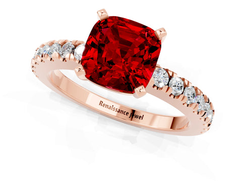 Rose gold Cushion Cut Solitaire Diamond with Pavé Band and Four-Prong Setting_1