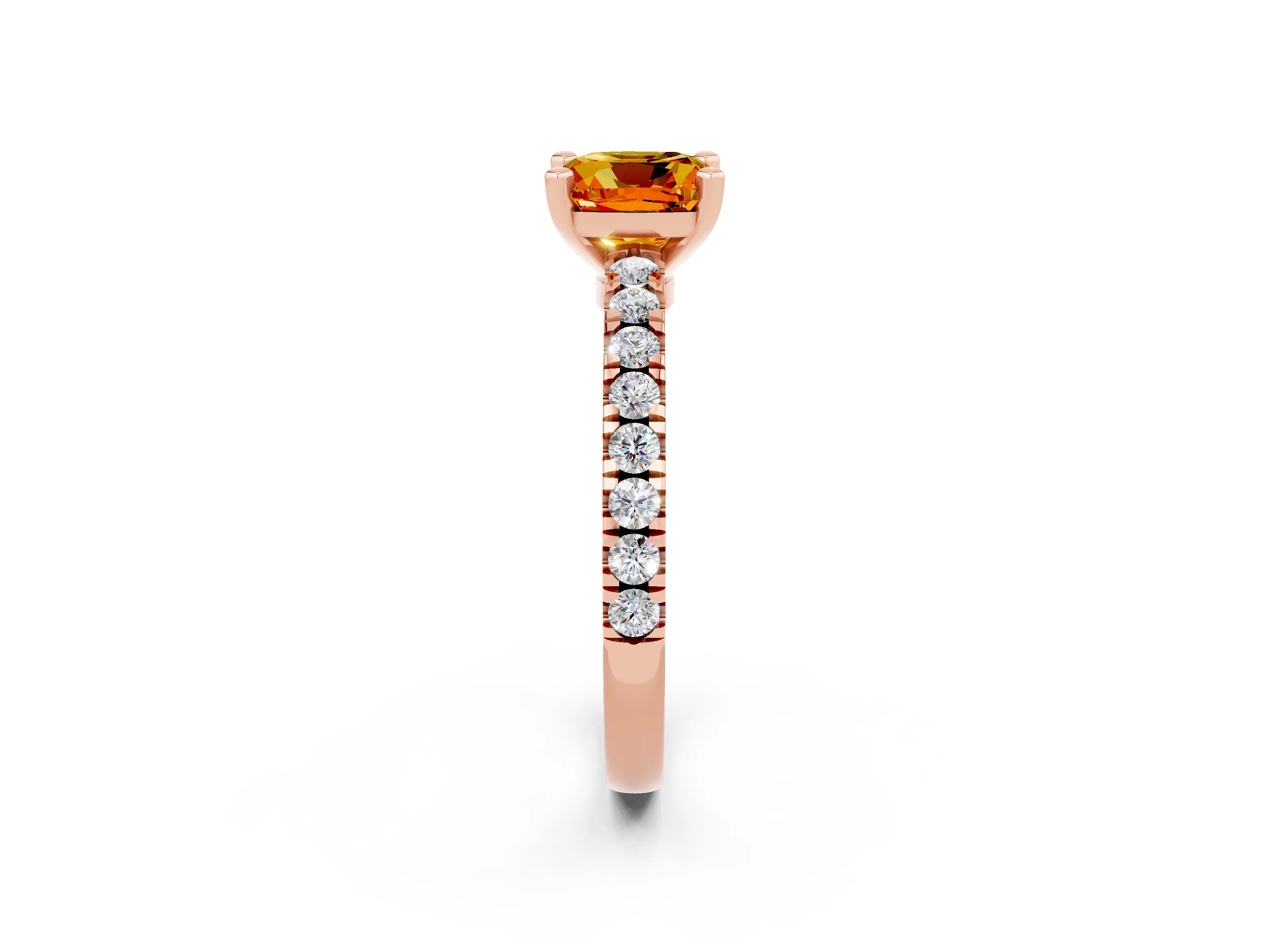 Rose gold Cushion Cut Solitaire Diamond with Pavé Band and Four-Prong Setting_2