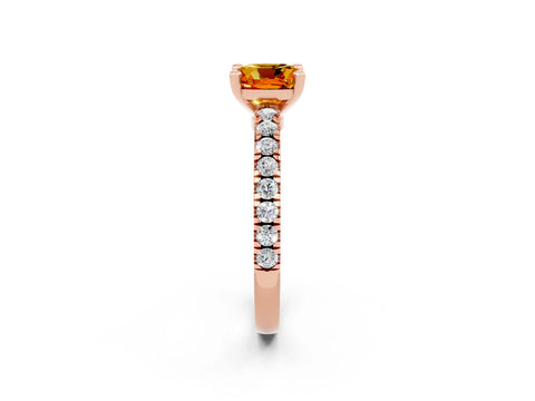 Rose gold Cushion Cut Solitaire Diamond with Pavé Band and Four-Prong Setting_2