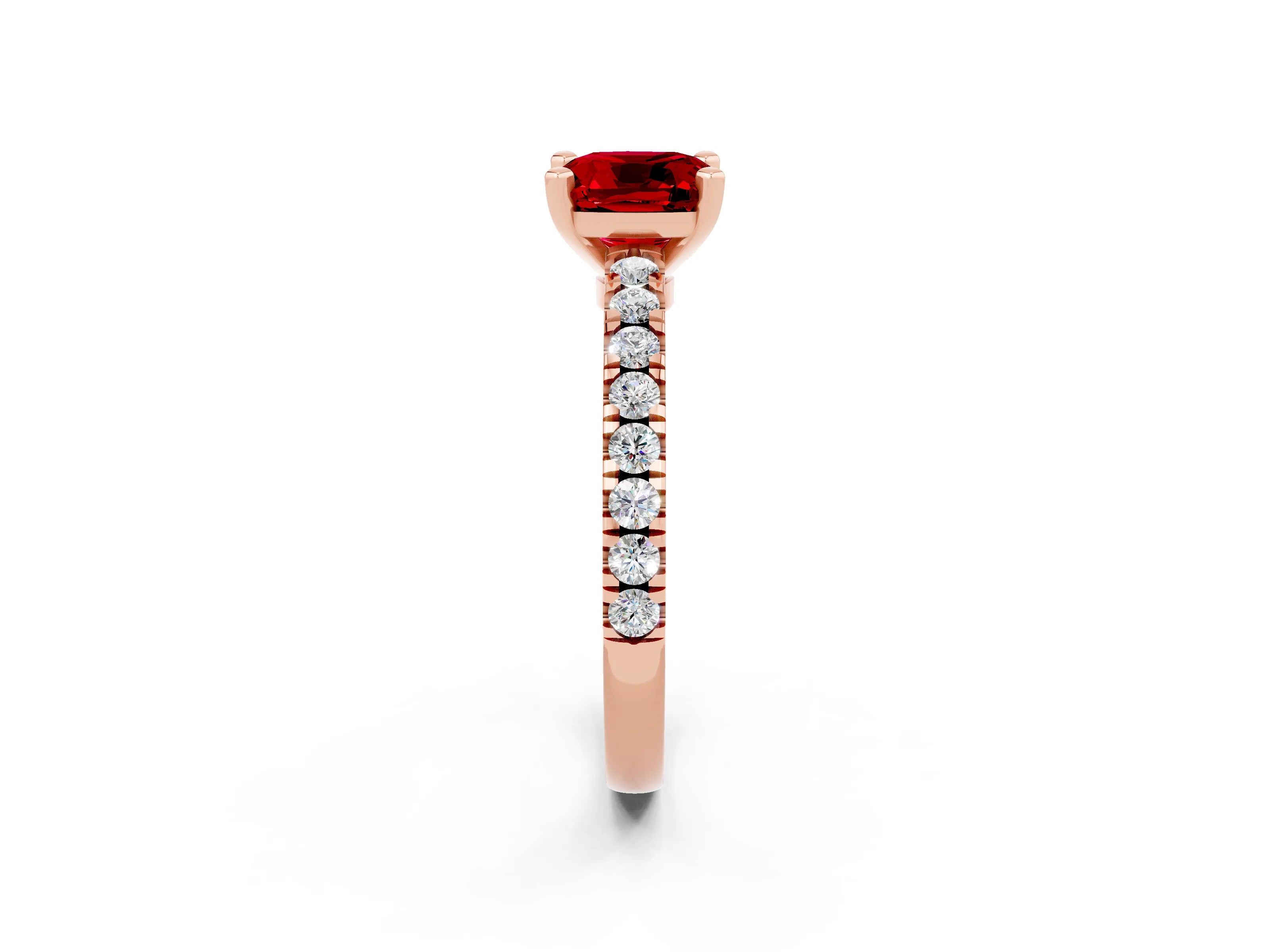 Rose gold Cushion Cut Solitaire Diamond with Pavé Band and Four-Prong Setting_2