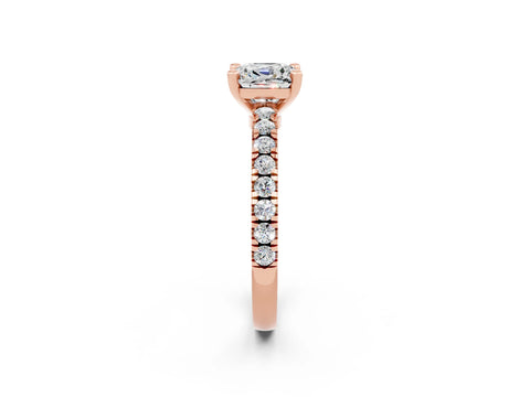Rose gold Cushion Cut Solitaire Diamond with Pavé Band and Four-Prong Setting_2