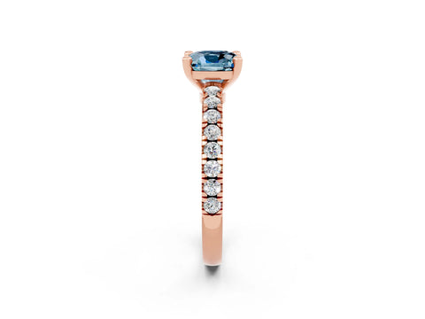 Rose gold Cushion Cut Solitaire Diamond with Pavé Band and Four-Prong Setting_2