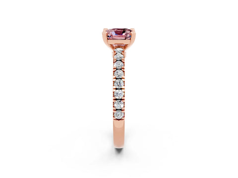 Rose gold Cushion Cut Solitaire Diamond with Pavé Band and Four-Prong Setting_2