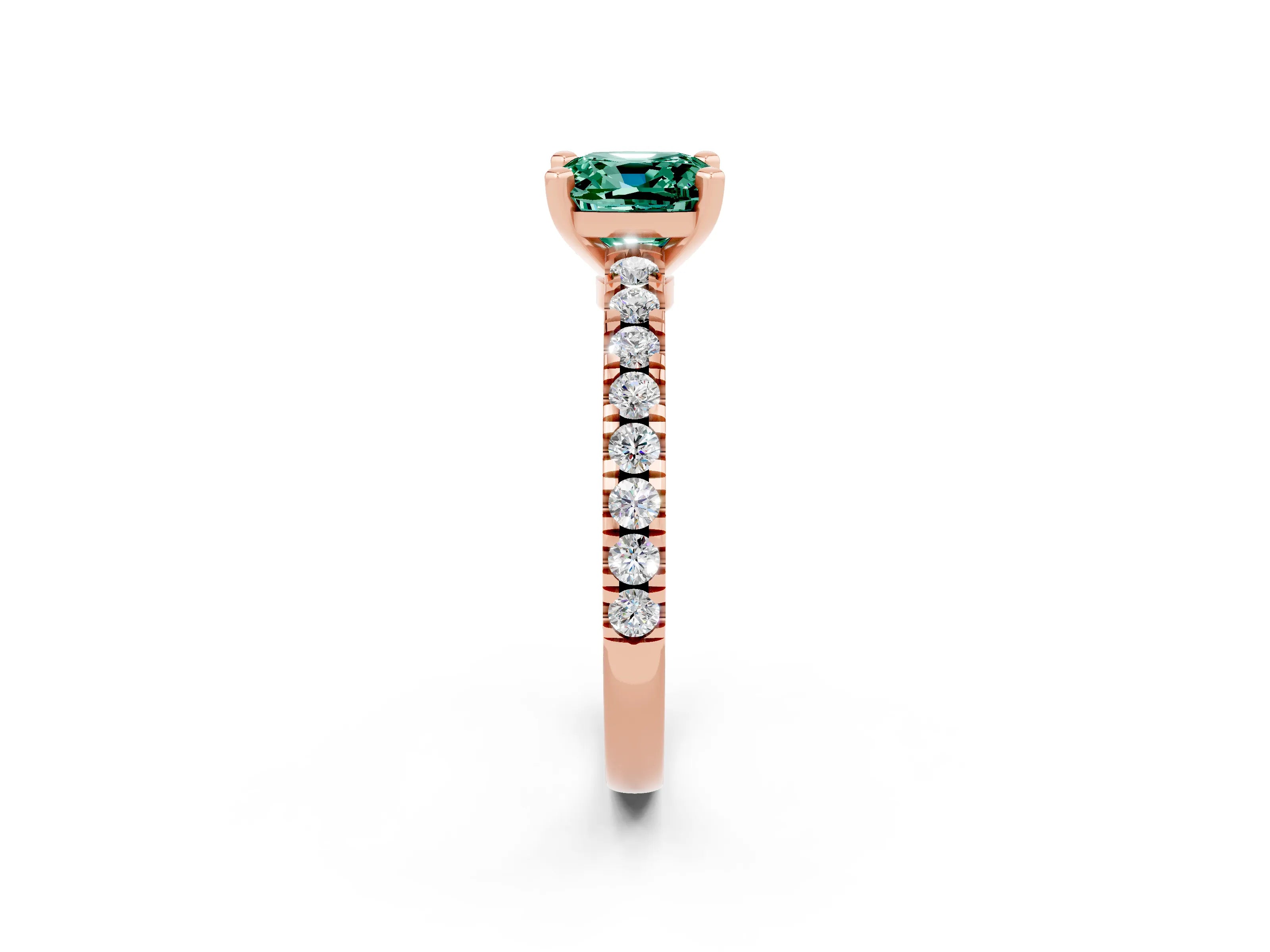 Rose gold Cushion Cut Solitaire Diamond with Pavé Band and Four-Prong Setting_2