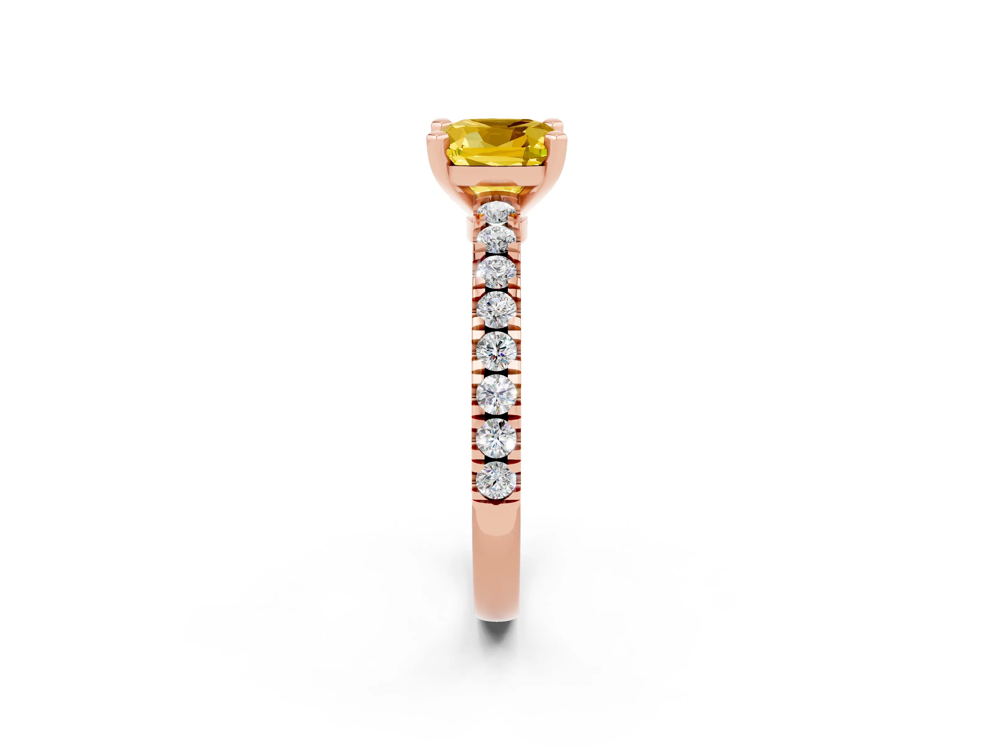Rose gold Cushion Cut Solitaire Diamond with Pavé Band and Four-Prong Setting_2