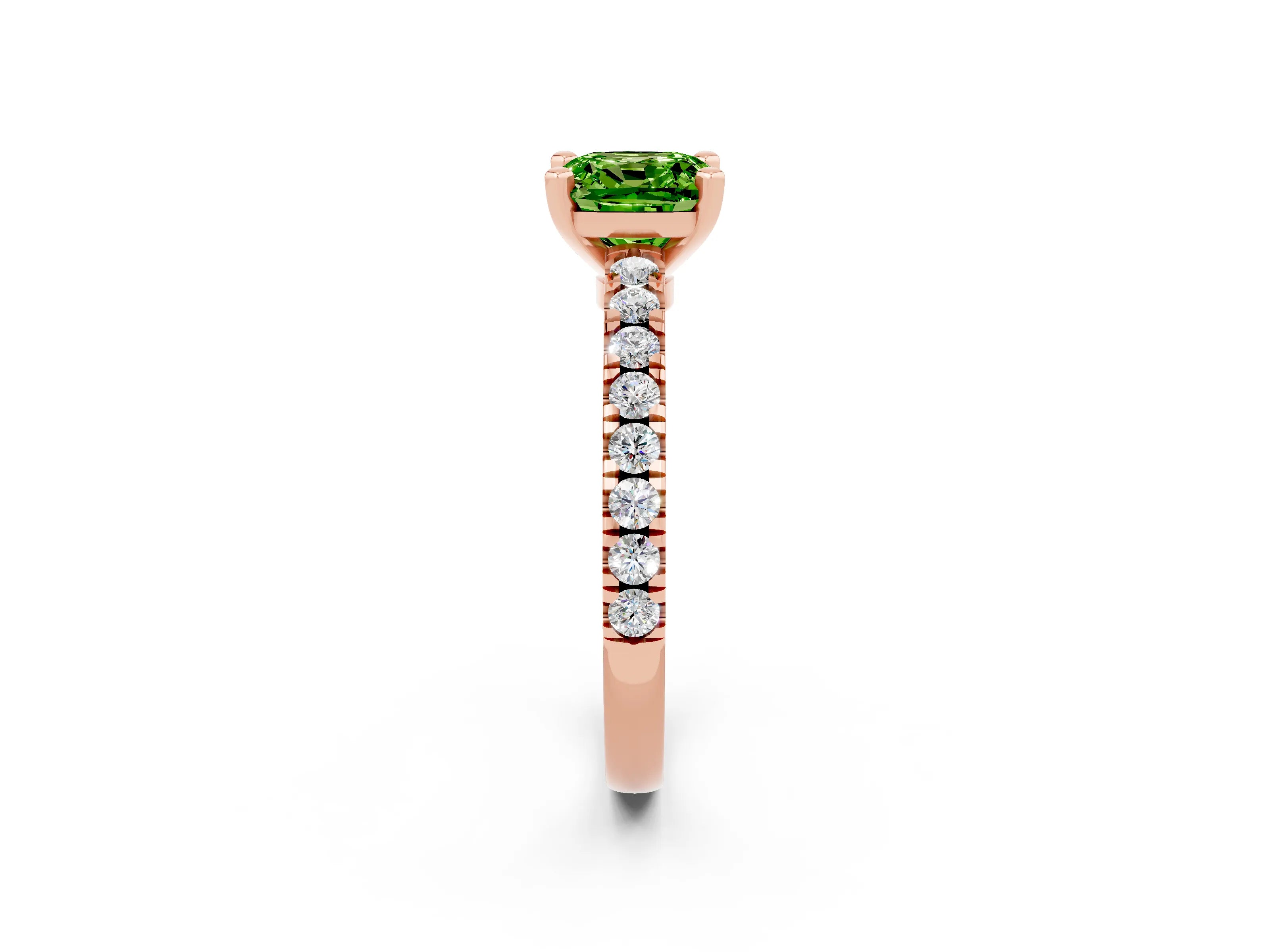 Rose gold Cushion Cut Solitaire Diamond with Pavé Band and Four-Prong Setting_2