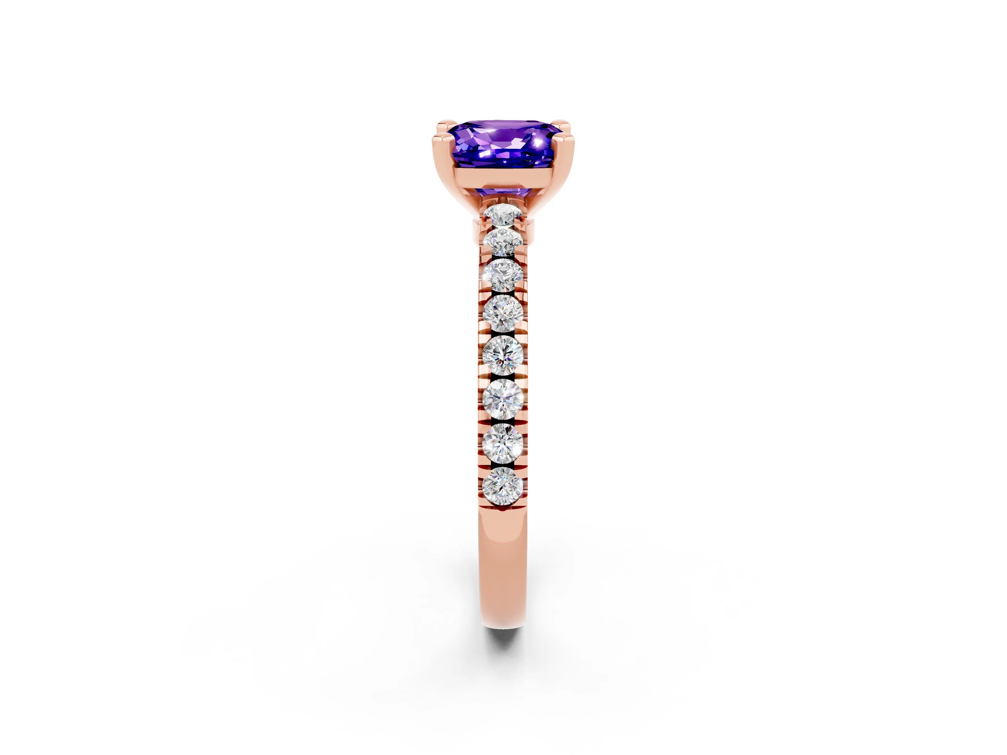 Rose gold Cushion Cut Solitaire Diamond with Pavé Band and Four-Prong Setting_2