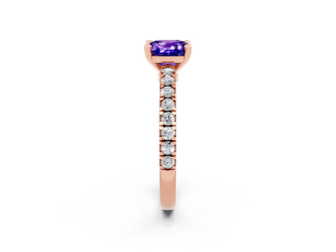 Rose gold Cushion Cut Solitaire Diamond with Pavé Band and Four-Prong Setting_2
