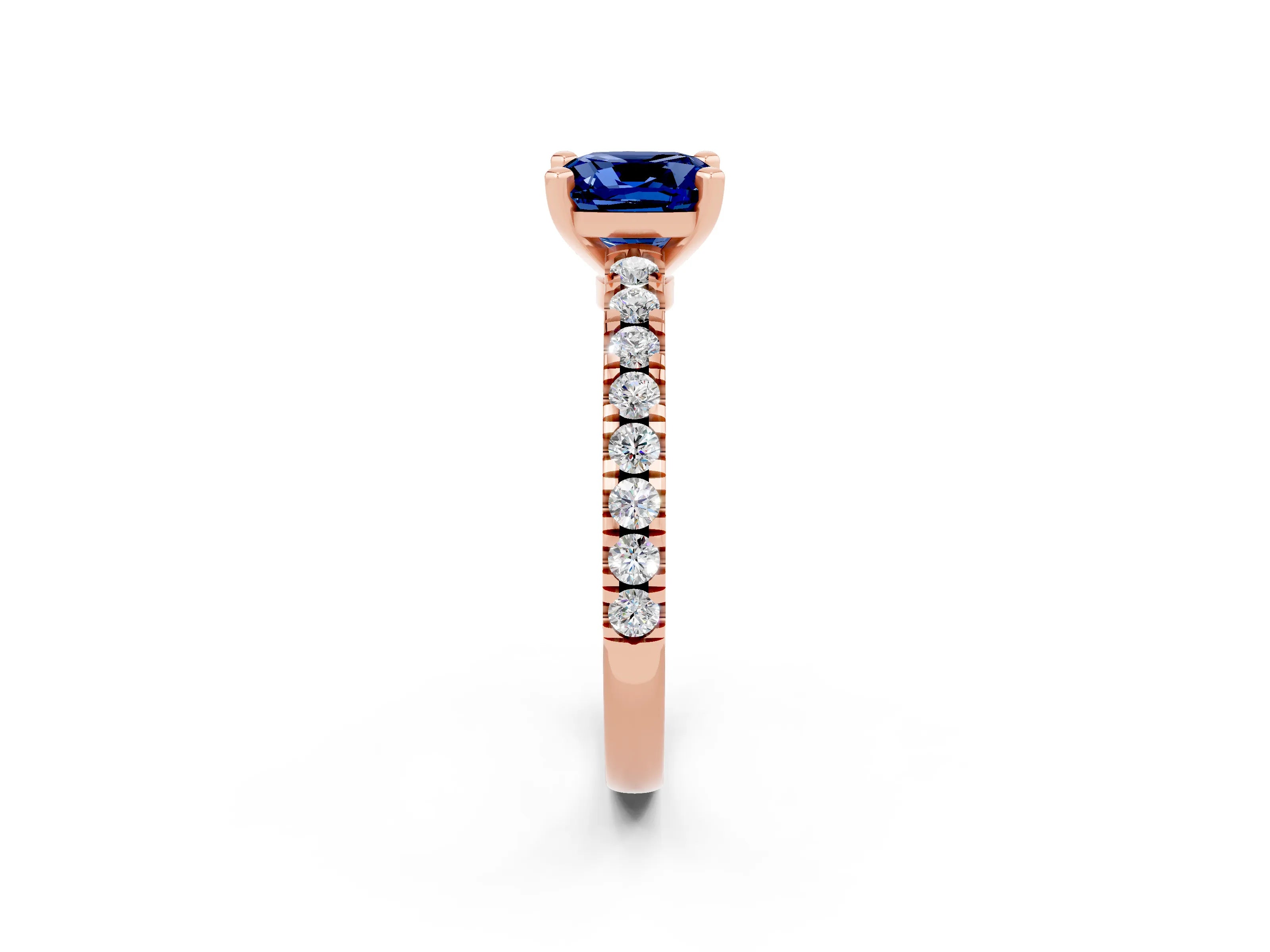 Rose gold Cushion Cut Solitaire Diamond with Pavé Band and Four-Prong Setting_2