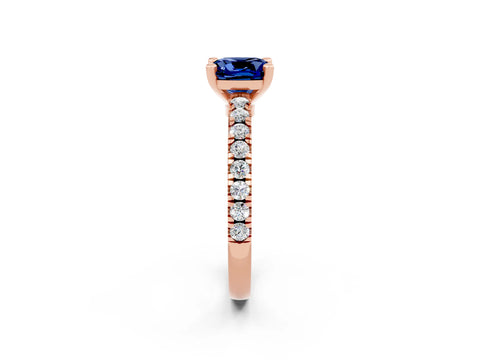 Rose gold Cushion Cut Solitaire Diamond with Pavé Band and Four-Prong Setting_2