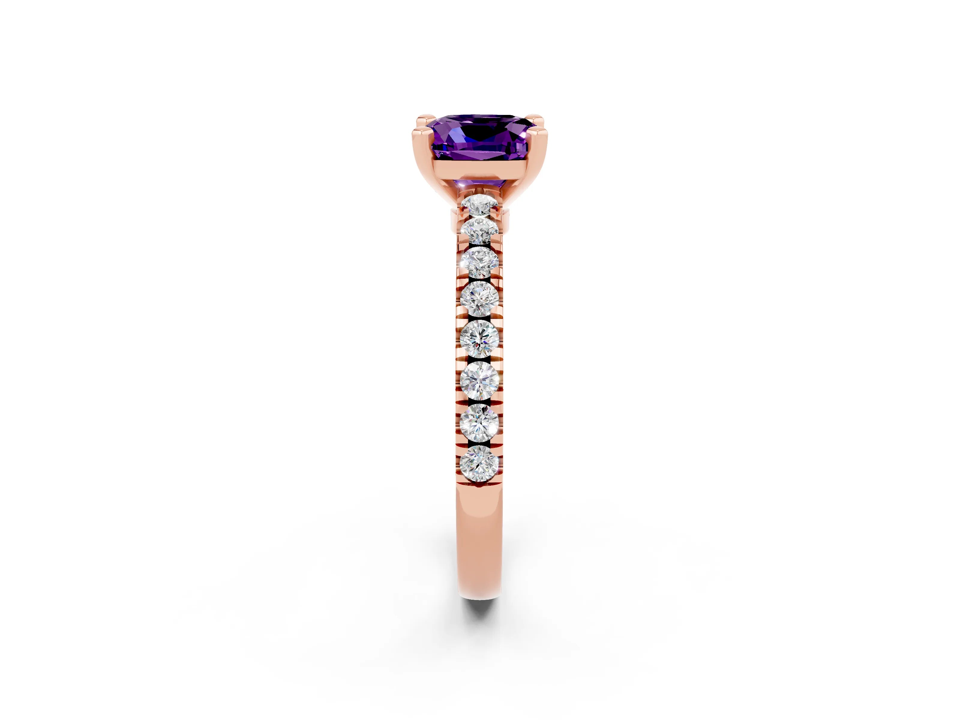 Rose gold Cushion Cut Solitaire Diamond with Pavé Band and Four-Prong Setting_2