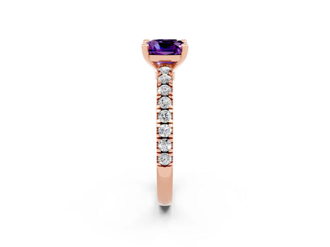 Rose gold Cushion Cut Solitaire Diamond with Pavé Band and Four-Prong Setting_2