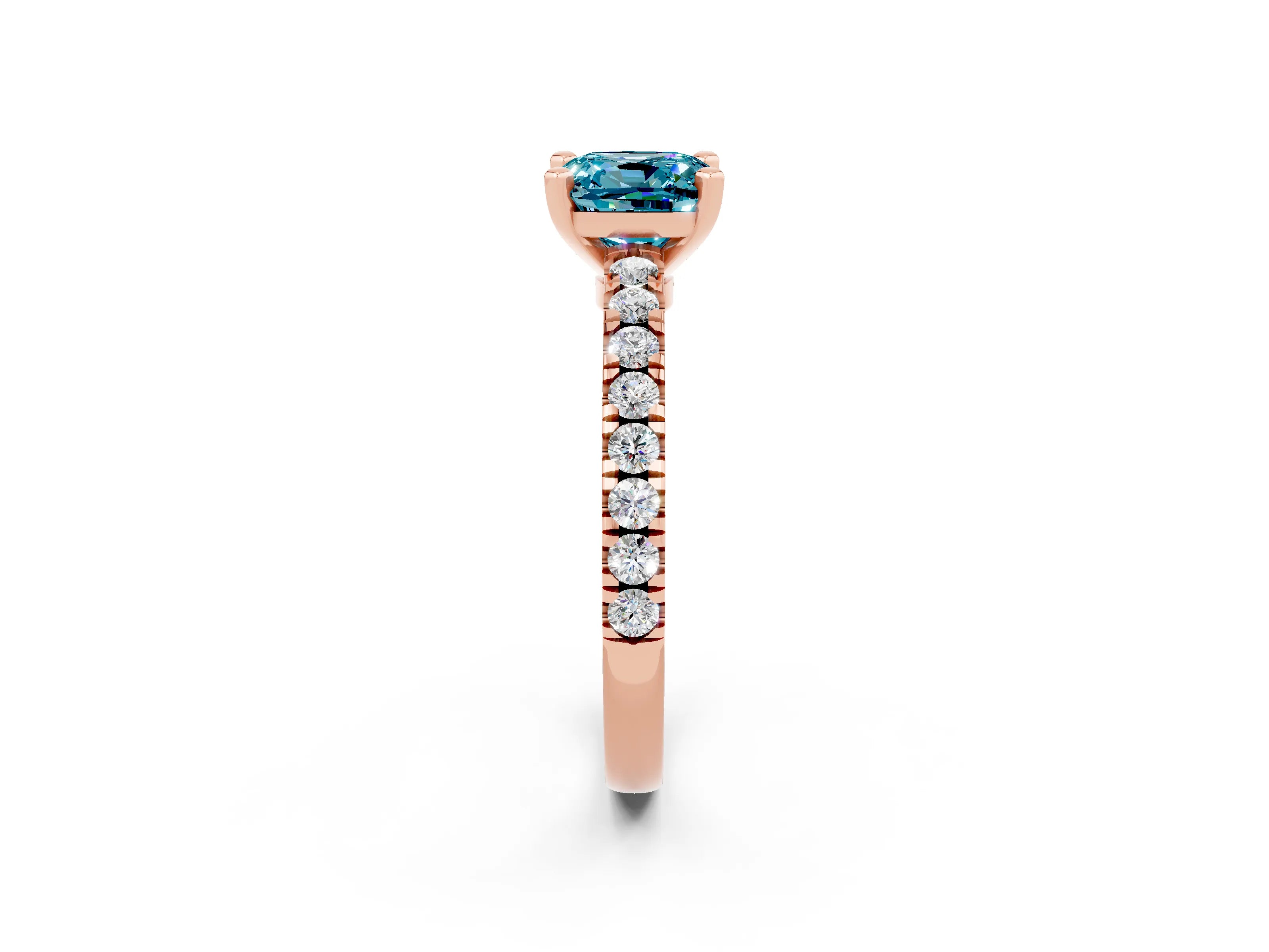 Rose gold Cushion Cut Solitaire Diamond with Pavé Band and Four-Prong Setting_2