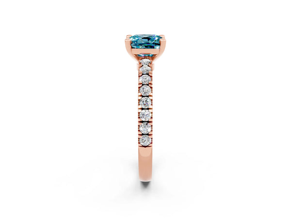 Rose gold Cushion Cut Solitaire Diamond with Pavé Band and Four-Prong Setting