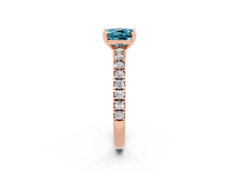 Rose gold Cushion Cut Solitaire Diamond with Pavé Band and Four-Prong Setting_2