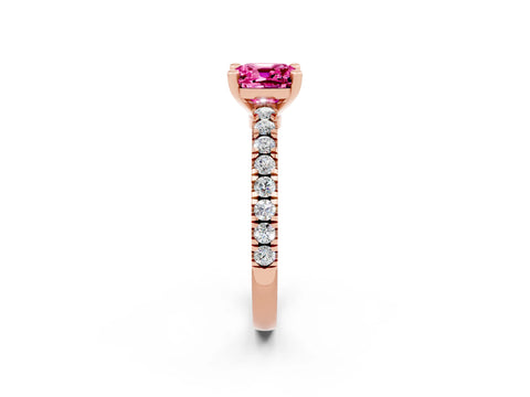 Rose gold Cushion Cut Solitaire Diamond with Pavé Band and Four-Prong Setting_2