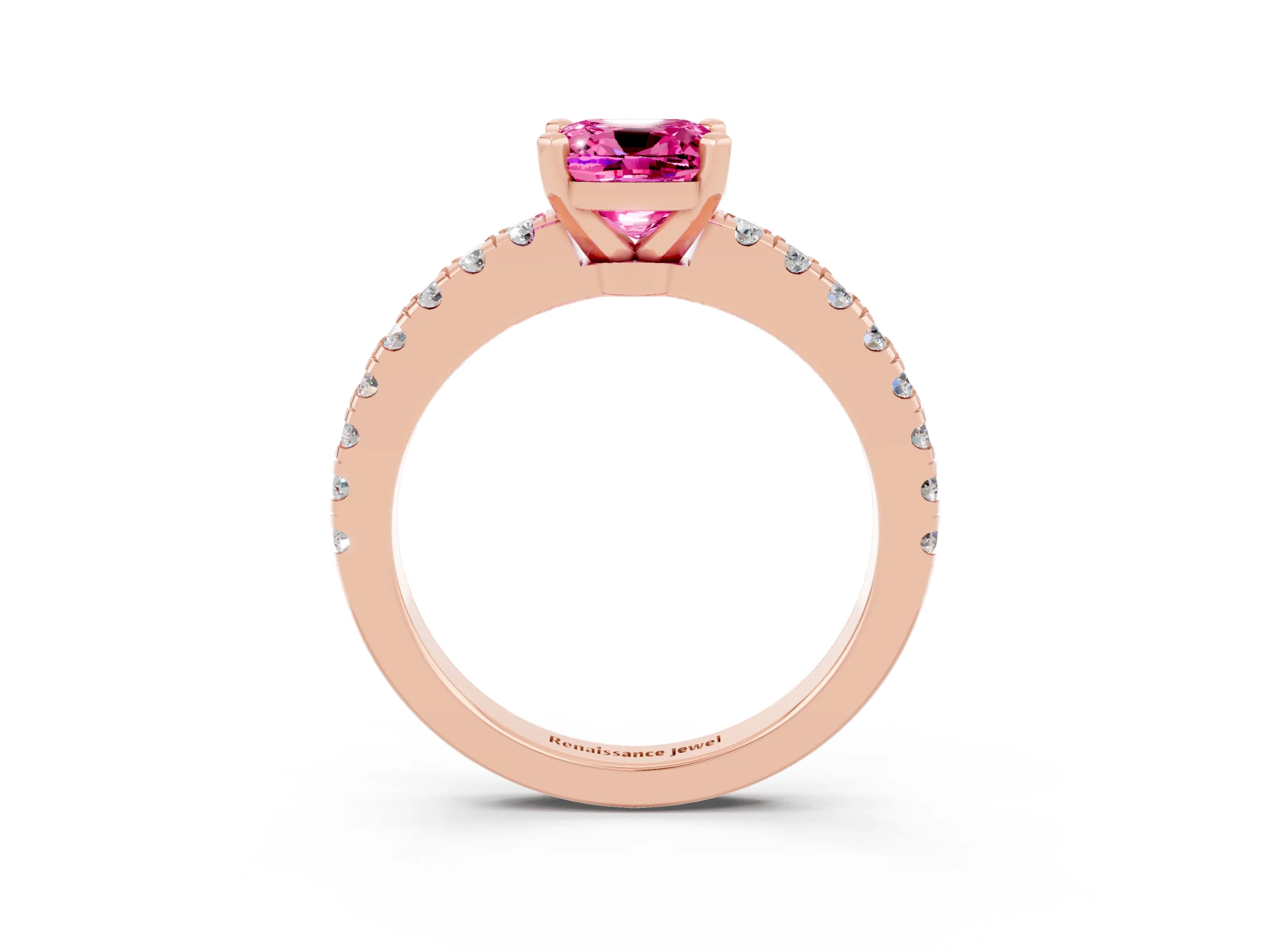 Rose gold Cushion Cut Solitaire Diamond with Pavé Band and Four-Prong Setting_3