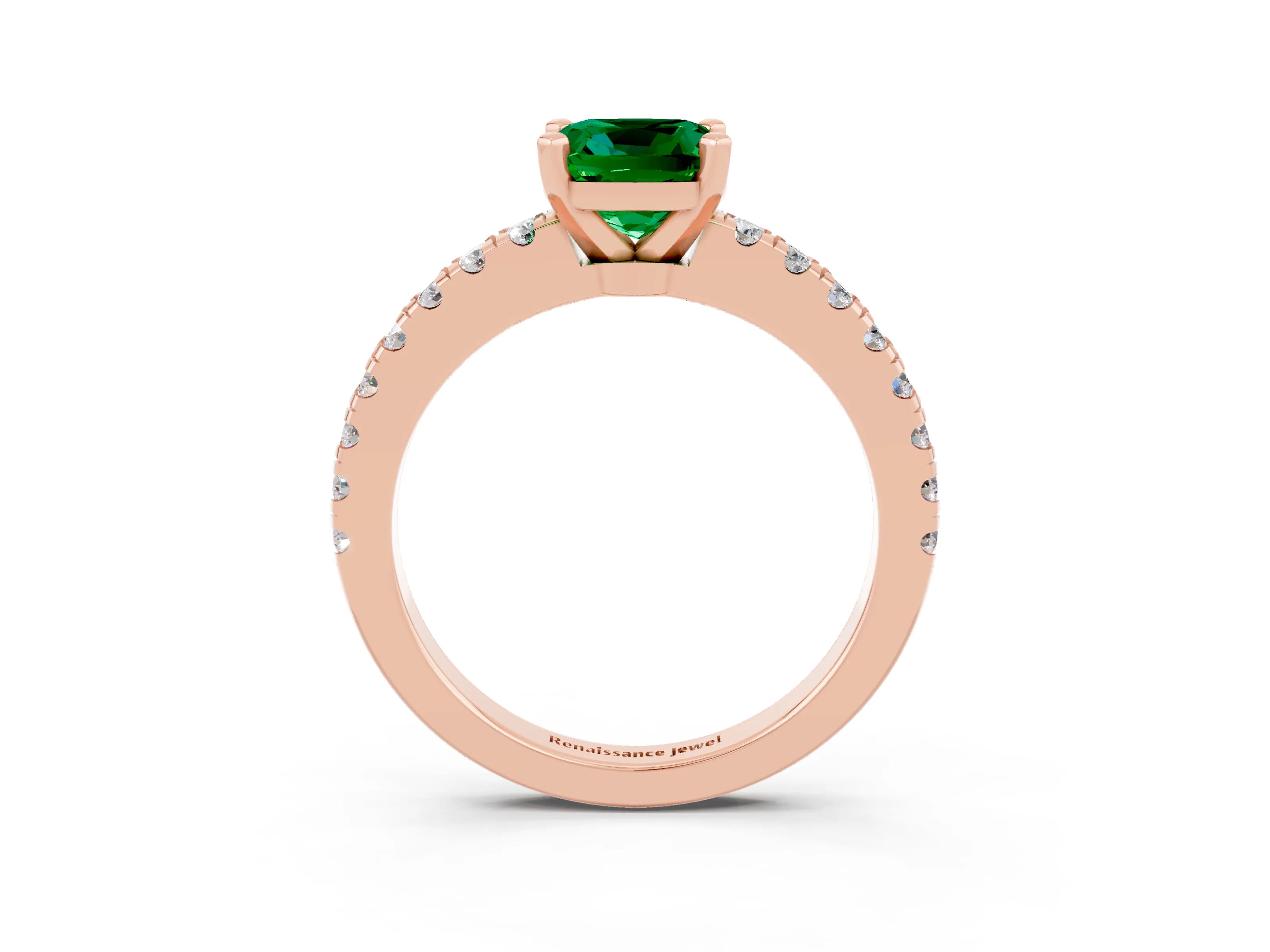Rose gold Cushion Cut Solitaire Diamond with Pavé Band and Four-Prong Setting_3