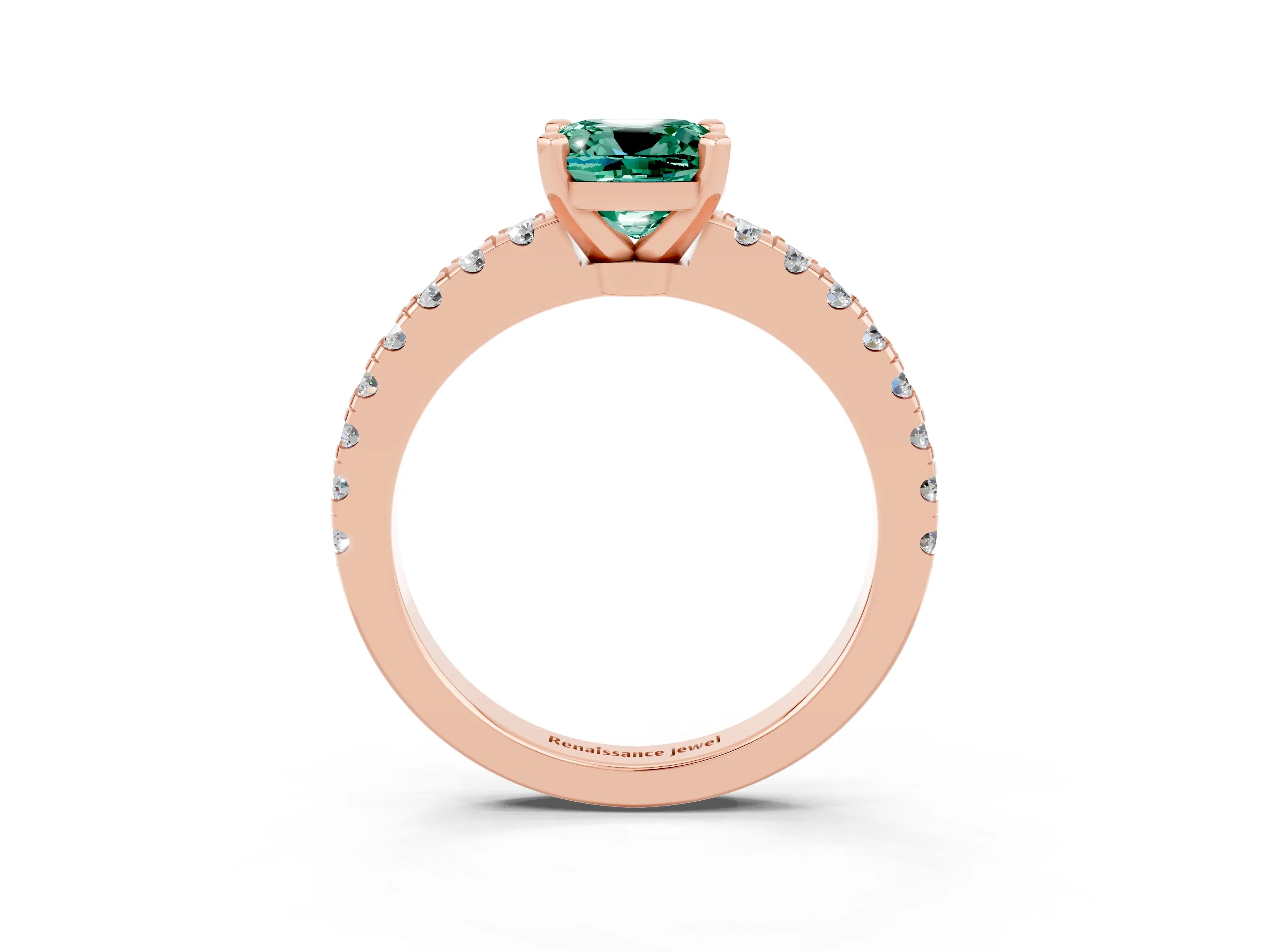 Rose gold Cushion Cut Solitaire Diamond with Pavé Band and Four-Prong Setting_3