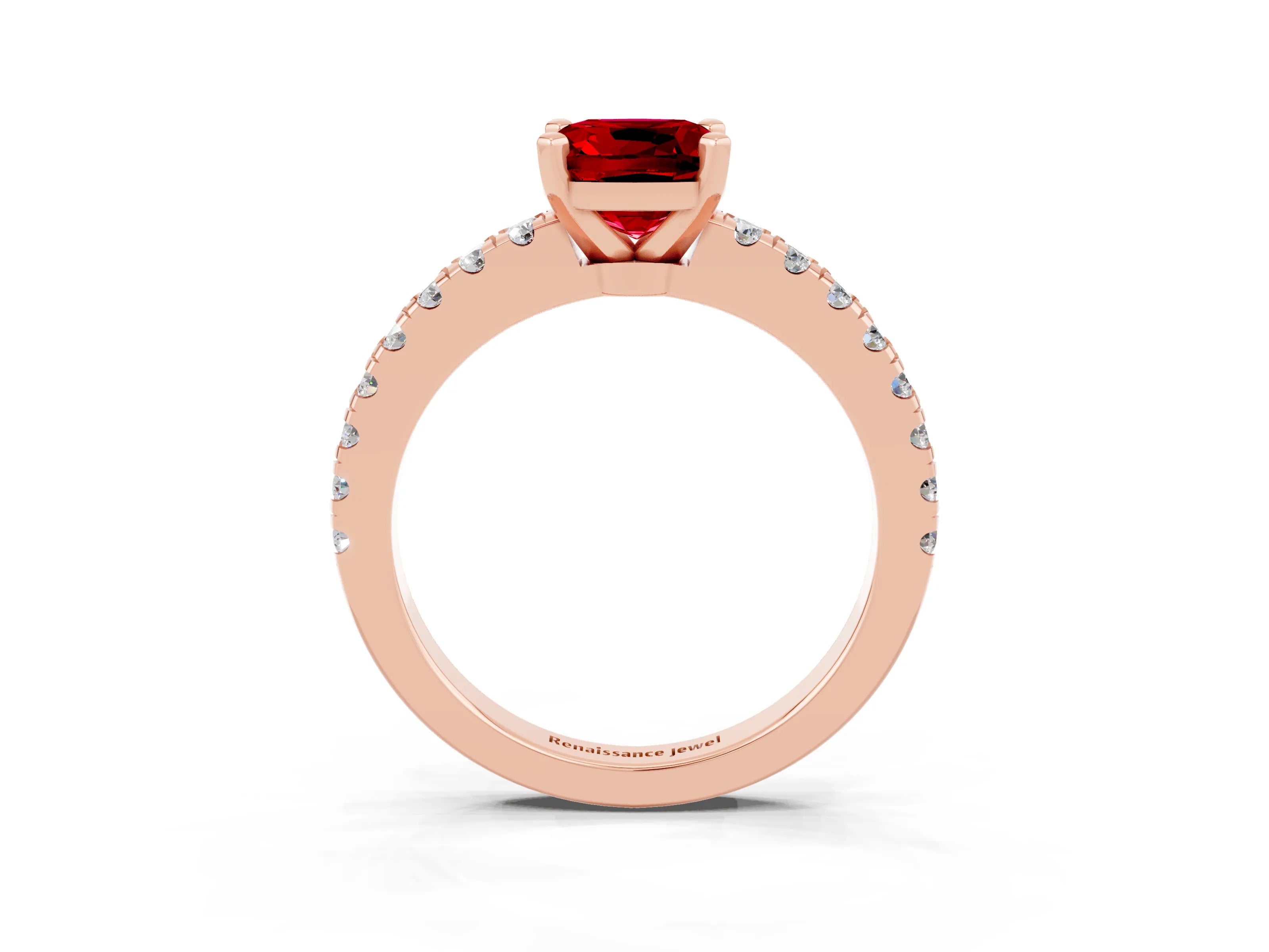 Rose gold Cushion Cut Solitaire Diamond with Pavé Band and Four-Prong Setting_3