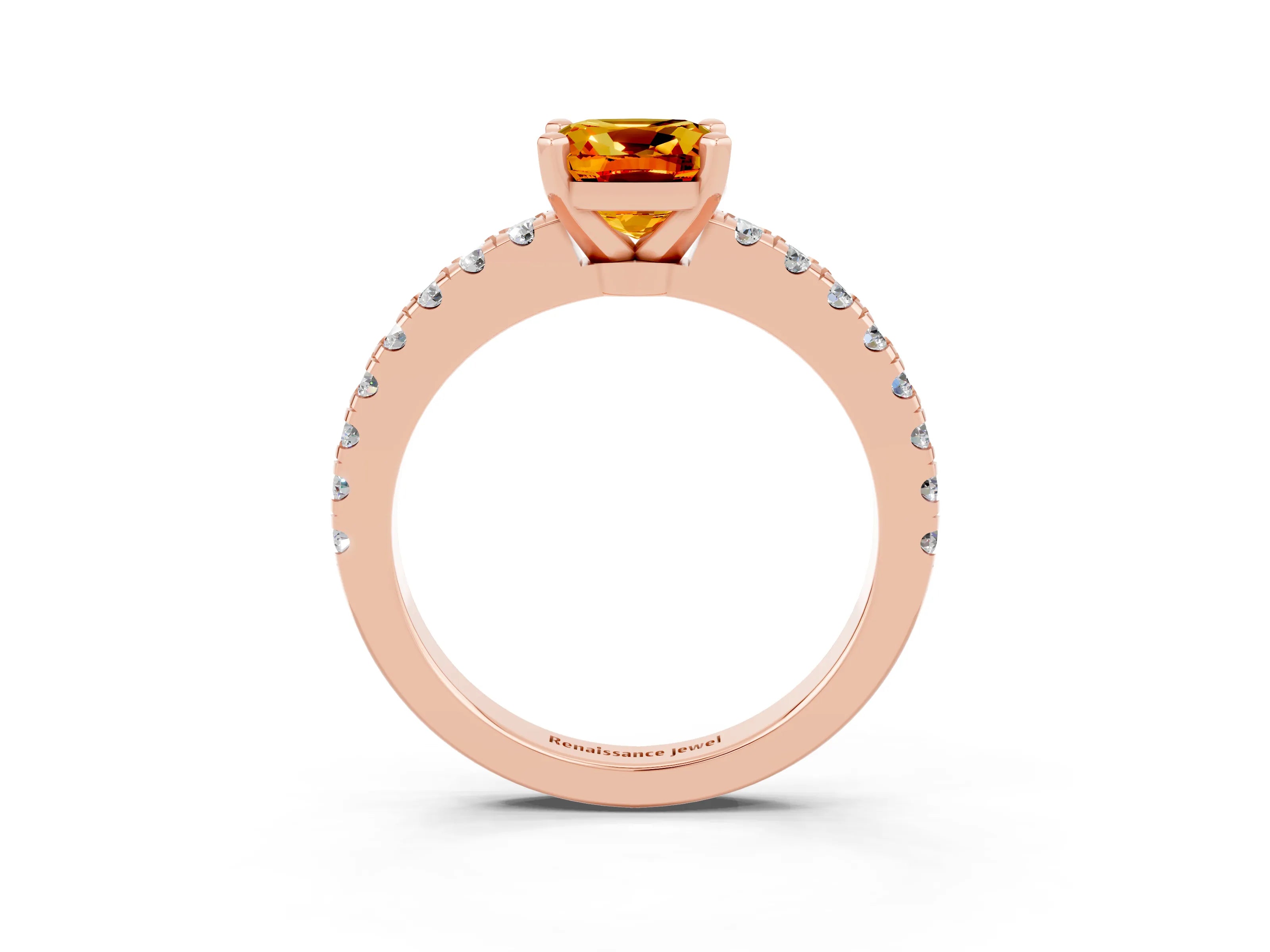 Rose gold Cushion Cut Solitaire Diamond with Pavé Band and Four-Prong Setting_3