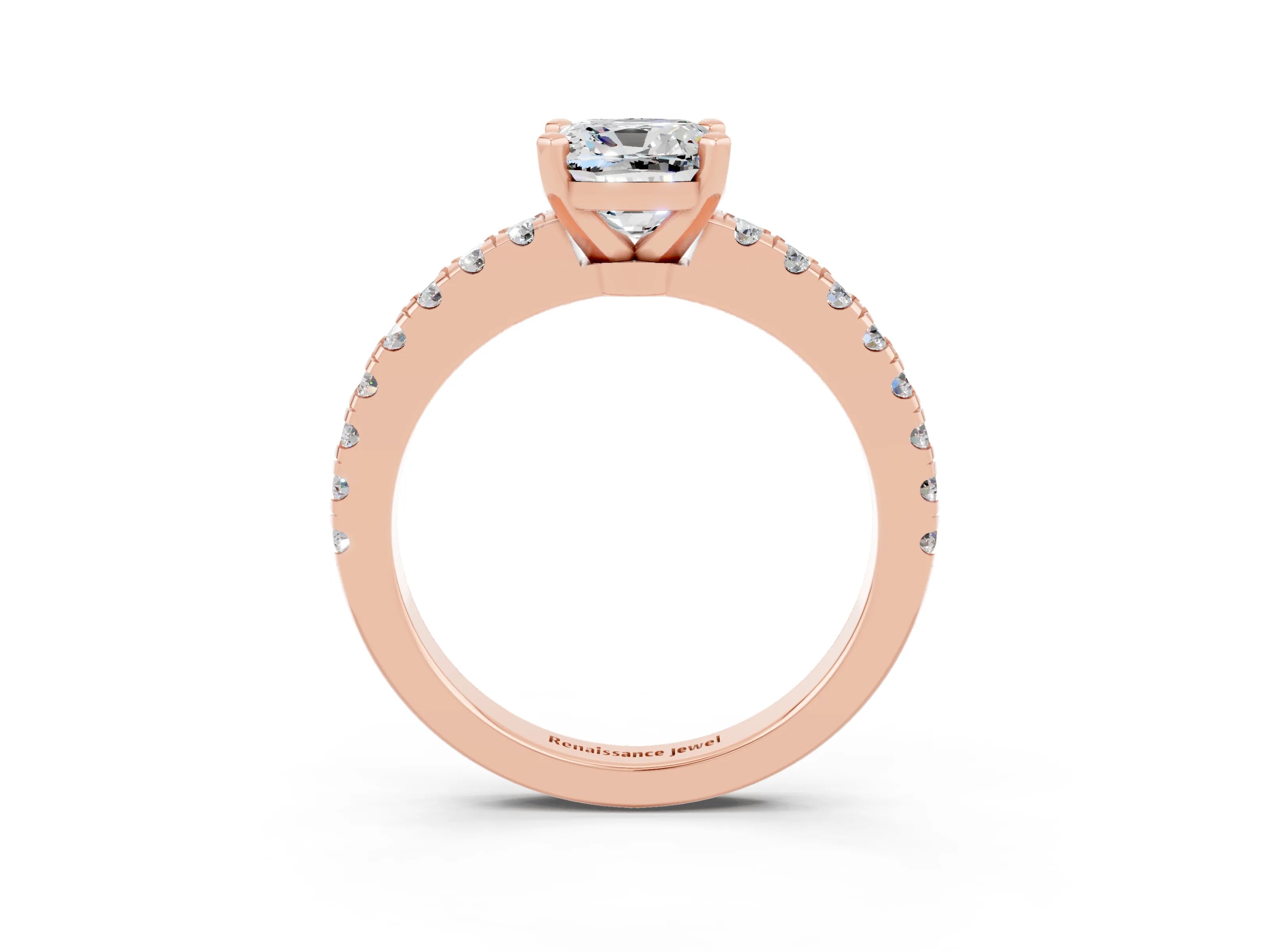 Rose gold Cushion Cut Solitaire Diamond with Pavé Band and Four-Prong Setting_3