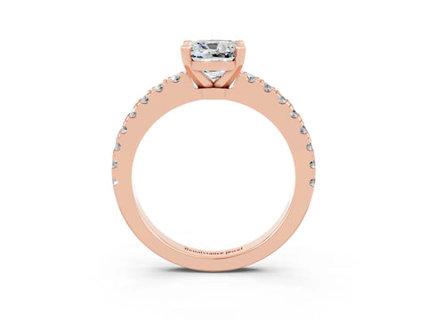 Rose gold Cushion Cut Solitaire Diamond with Pavé Band and Four-Prong Setting_3