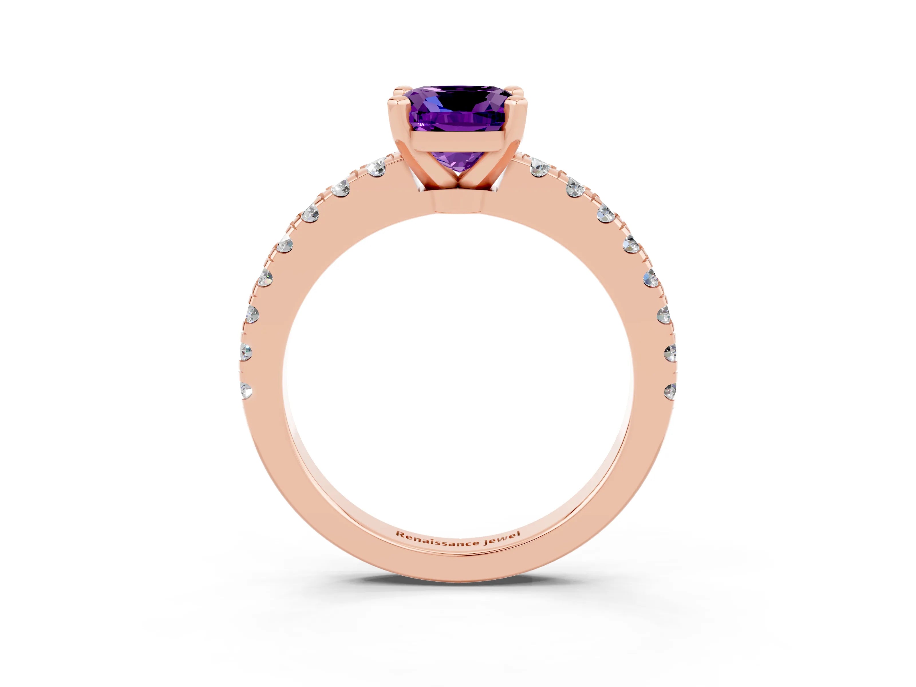 Rose gold Cushion Cut Solitaire Diamond with Pavé Band and Four-Prong Setting_3