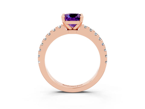Rose gold Cushion Cut Solitaire Diamond with Pavé Band and Four-Prong Setting_3