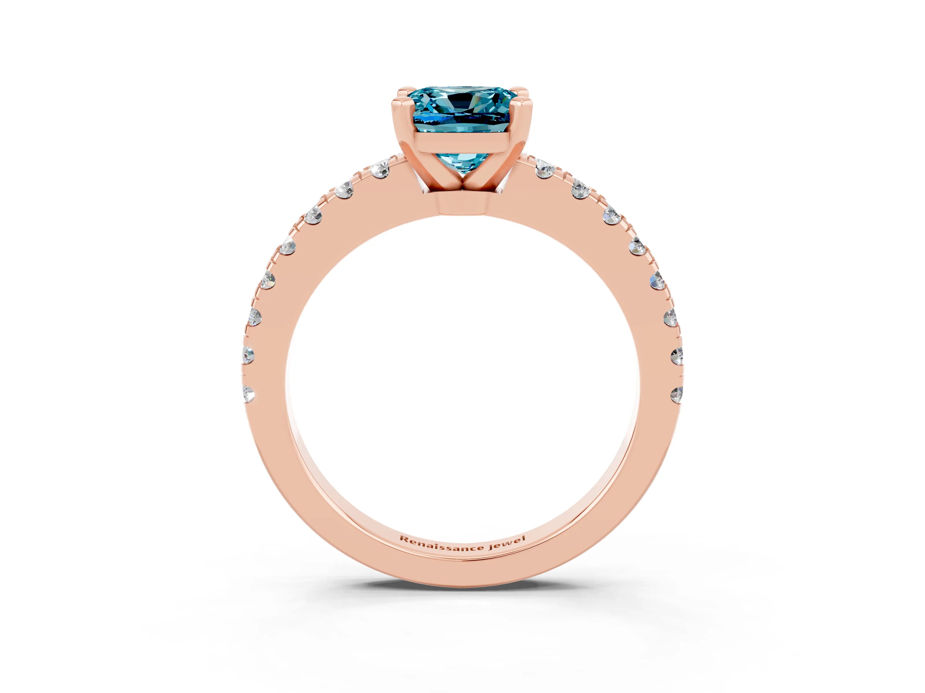 Rose gold Cushion Cut Solitaire Diamond with Pavé Band and Four-Prong Setting_3