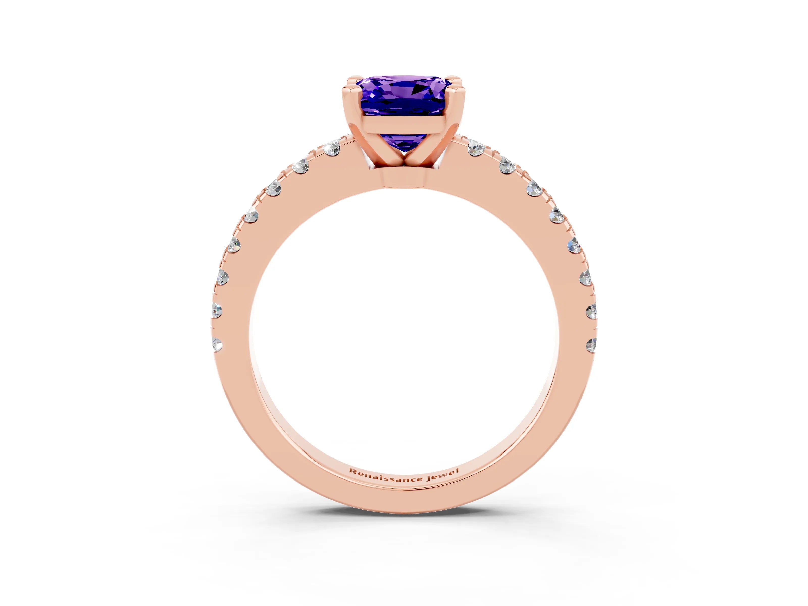 Rose gold Cushion Cut Solitaire Diamond with Pavé Band and Four-Prong Setting_3