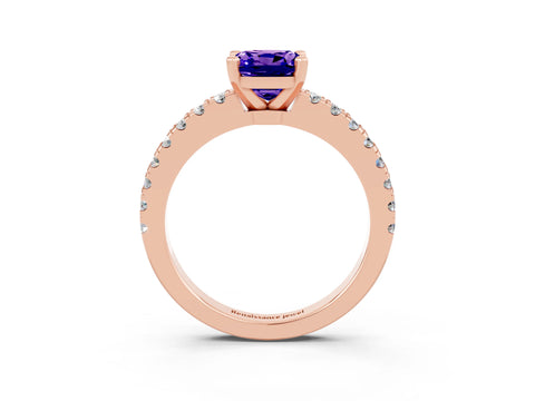 Rose gold Cushion Cut Solitaire Diamond with Pavé Band and Four-Prong Setting_3