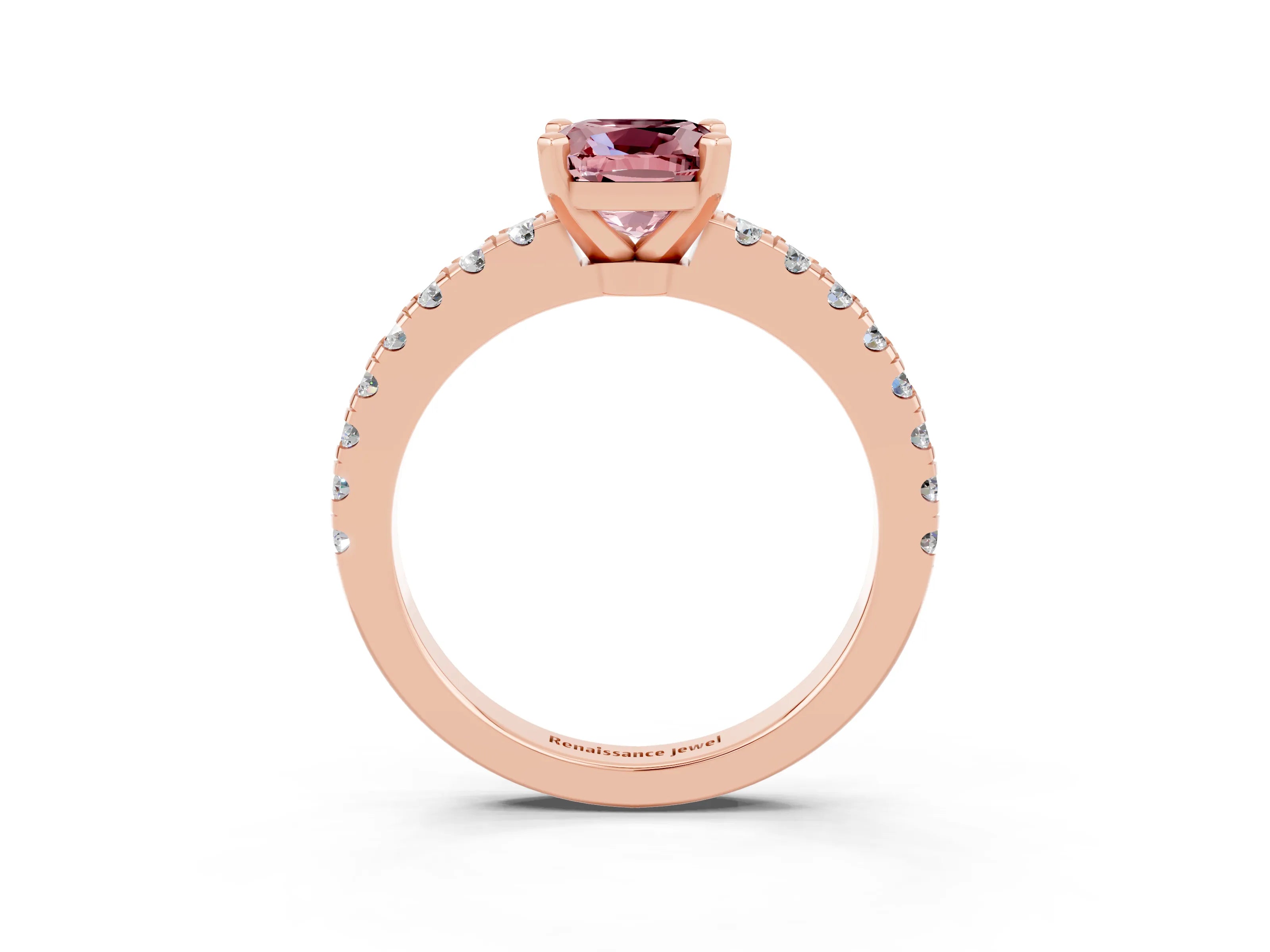 Rose gold Cushion Cut Solitaire Diamond with Pavé Band and Four-Prong Setting_3