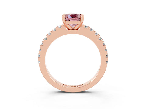 Rose gold Cushion Cut Solitaire Diamond with Pavé Band and Four-Prong Setting_3