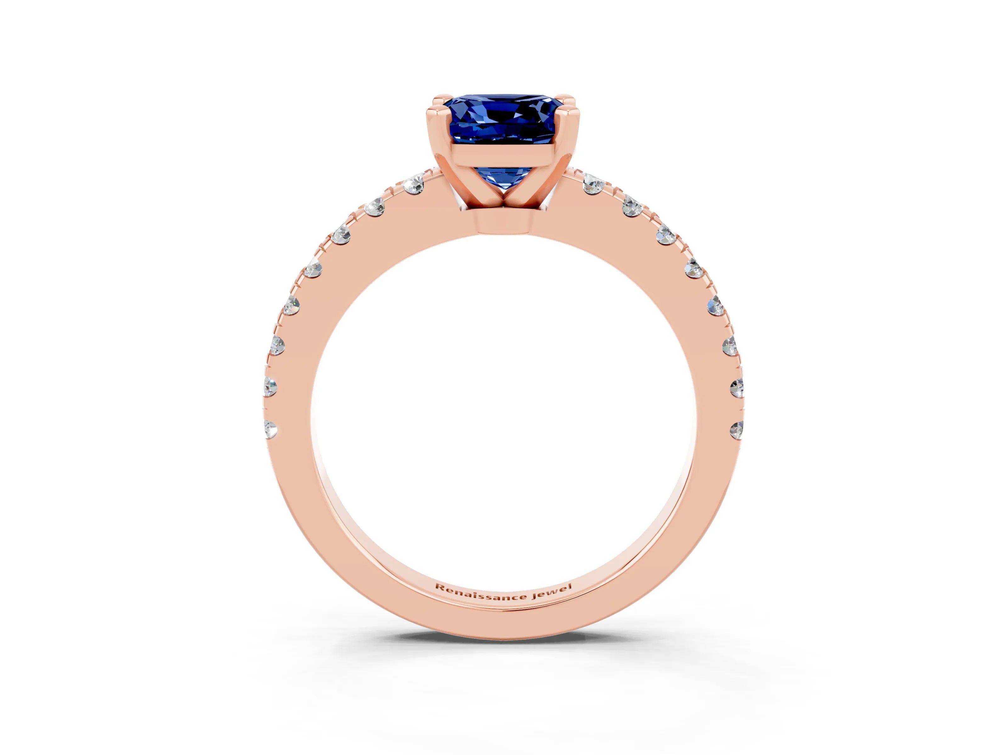 Rose gold Cushion Cut Solitaire Diamond with Pavé Band and Four-Prong Setting_3