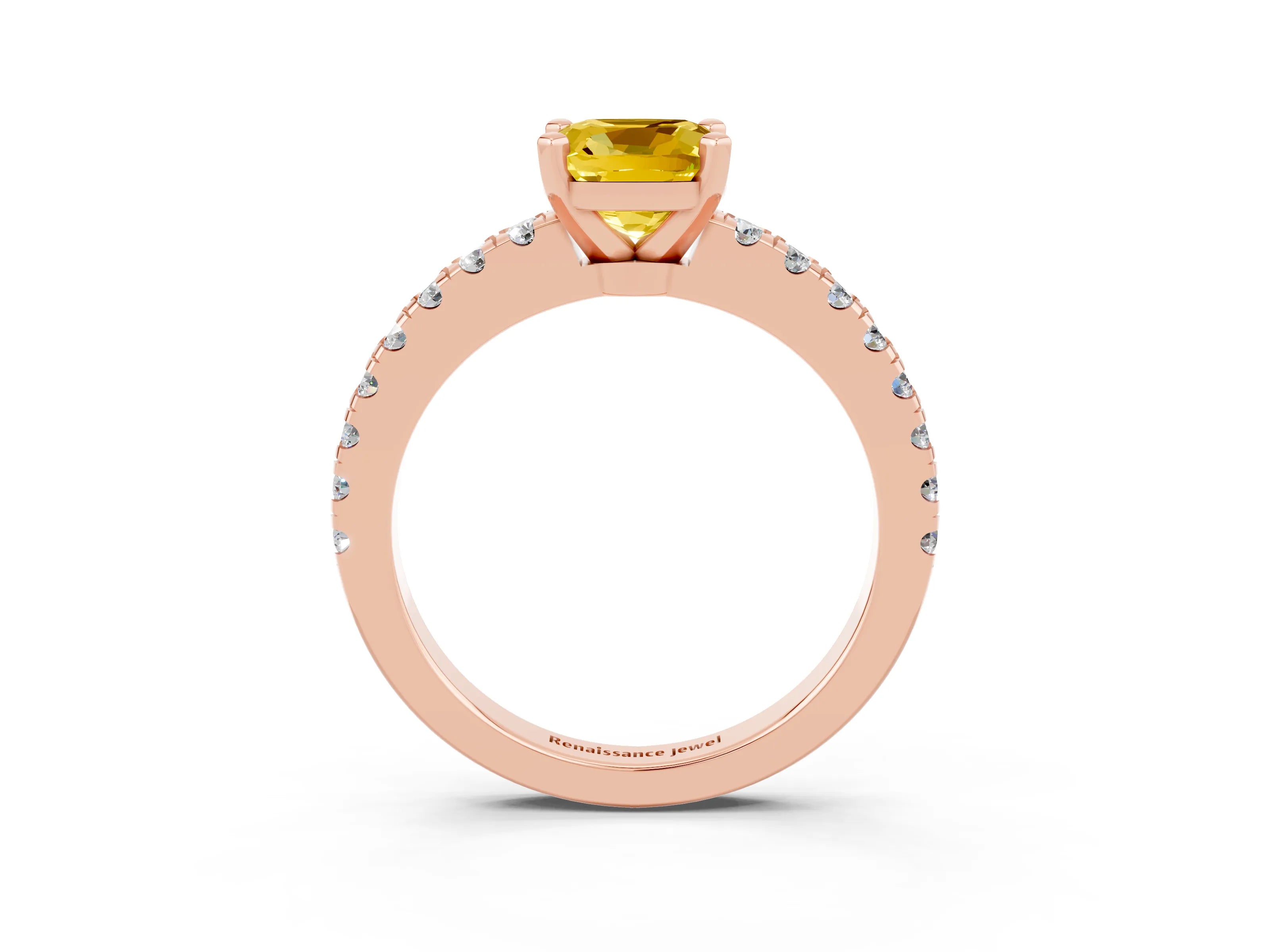 Rose gold Cushion Cut Solitaire Diamond with Pavé Band and Four-Prong Setting_3