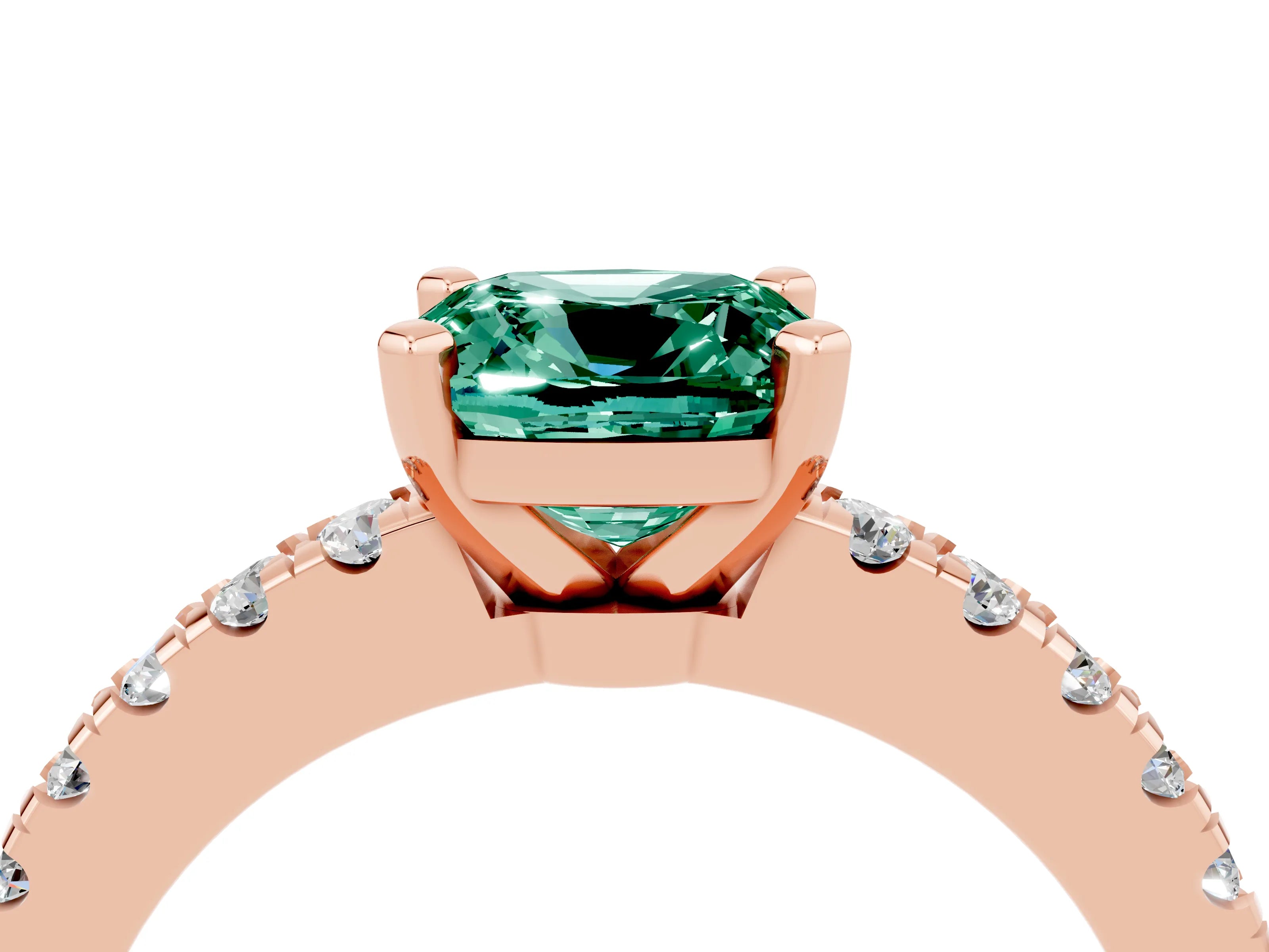 Rose gold Cushion Cut Solitaire Diamond with Pavé Band and Four-Prong Setting_4